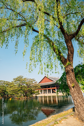 Gyeongbokgung Palace Gyeonghoeru Pavilion at summer in Seoul  Korea