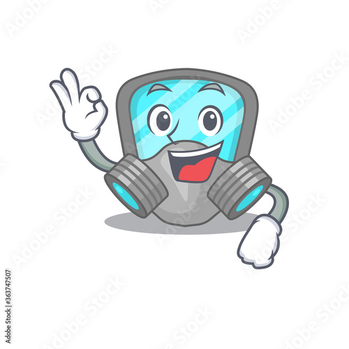 Respirator mask mascot design style showing Okay gesture finger