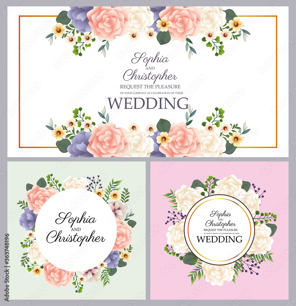 Obraz premium wedding Invitation with floral circulars frames