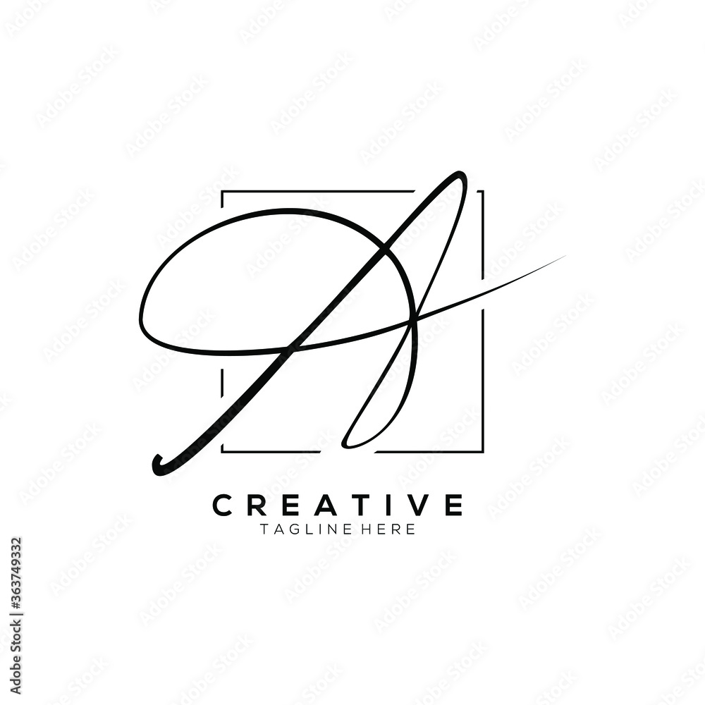 Minimalist Monogram Signature Letter A Logo Design With Squareline Background Minimalist Monogram Signature Letter A Logo Design With Squareline Background