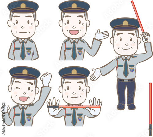 表情や仕草のセット、シニアの警備員、男性 、A