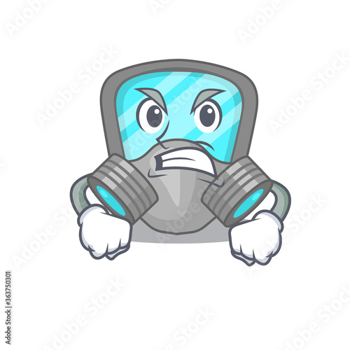 A cartoon picture of respirator mask showing an angry face © kongvector