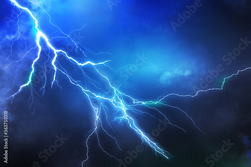 Obraz na płótnie Lightning, thunder cloud dark cloudy sky, Copy space for your text