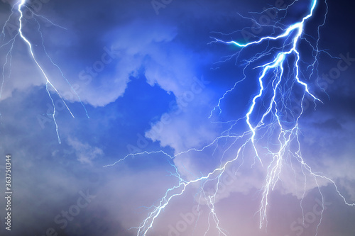Lightning, thunder cloud dark cloudy sky, Copy space for your text