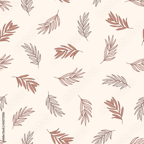 Palm leaves Seamless Pattern in a Trendy Minimal Style. Outline of a Tropical palm Background. Jungle Vector Ornament