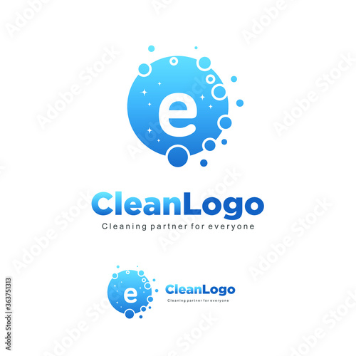 letter E clean wash water bubbles symbol logo vector