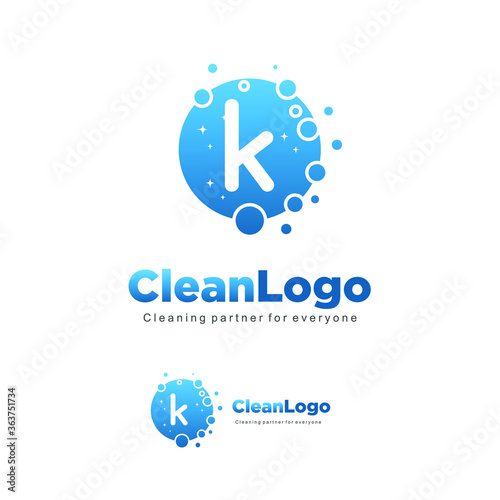 letter K clean wash water bubbles symbol logo vector
