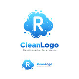 letter R clean wash water bubbles symbol logo vector