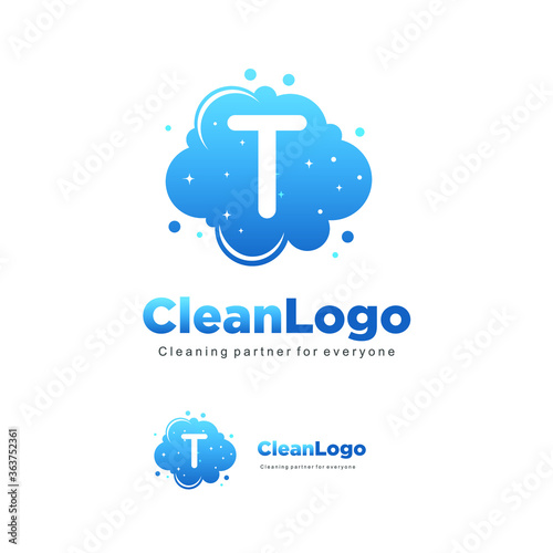 letter T clean wash water bubbles symbol logo vector
