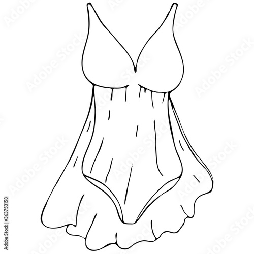 set of female sexy underwear - negligee, peignoir, vector elements in doodle style with black outline