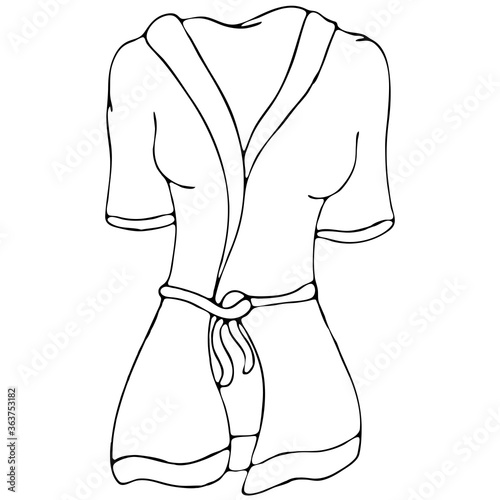 home clothes for women - bathrobe, vector elements in doodle style with black outline
