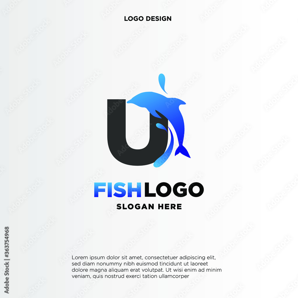 Dolphin Initial U Logo Template