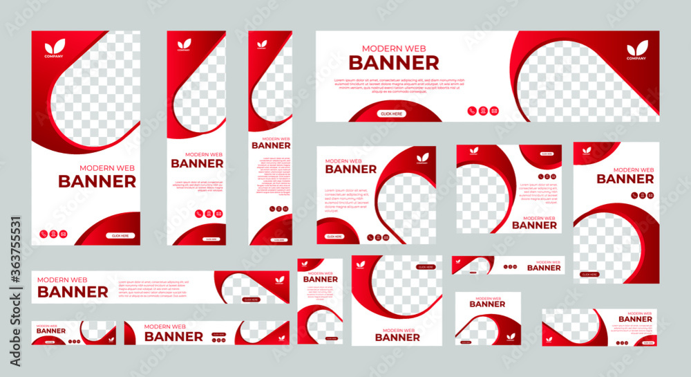 set of modern web banners of standard size with a place for photos. Vertical, horizontal and square template. vector illustration set of modern web banners of standard size with a place for photos. Vertical, horizontal and square template. vector illustration
