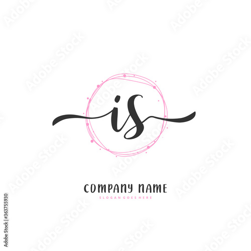 I S IS Initial handwriting and signature logo design with circle. Beautiful design handwritten logo for fashion, team, wedding, luxury logo.
