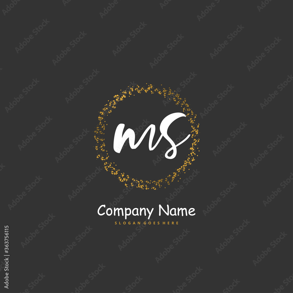 M S MS Initial handwriting and signature logo design with circle. Beautiful design handwritten logo for fashion, team, wedding, luxury logo.