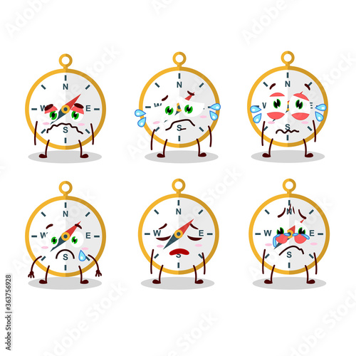 Compass cartoon in character with sad expression