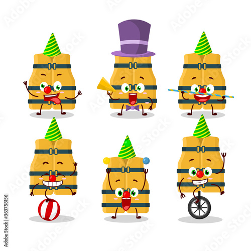 Cartoon character of life vest with various circus shows