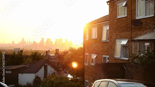Beautiful shot of the skyline of London while the sun sets photo