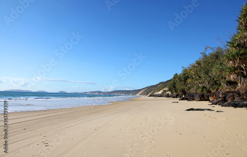 World famous Rainbow Beach, North Queensland, beautiful blue skys and pristine sands. Beach driving allowed.