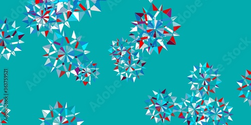 Light blue, red vector background with christmas snowflakes.