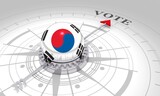 Voting concept. 3D rendering. Abstract compass points to the vote word. Flag of the South Korea