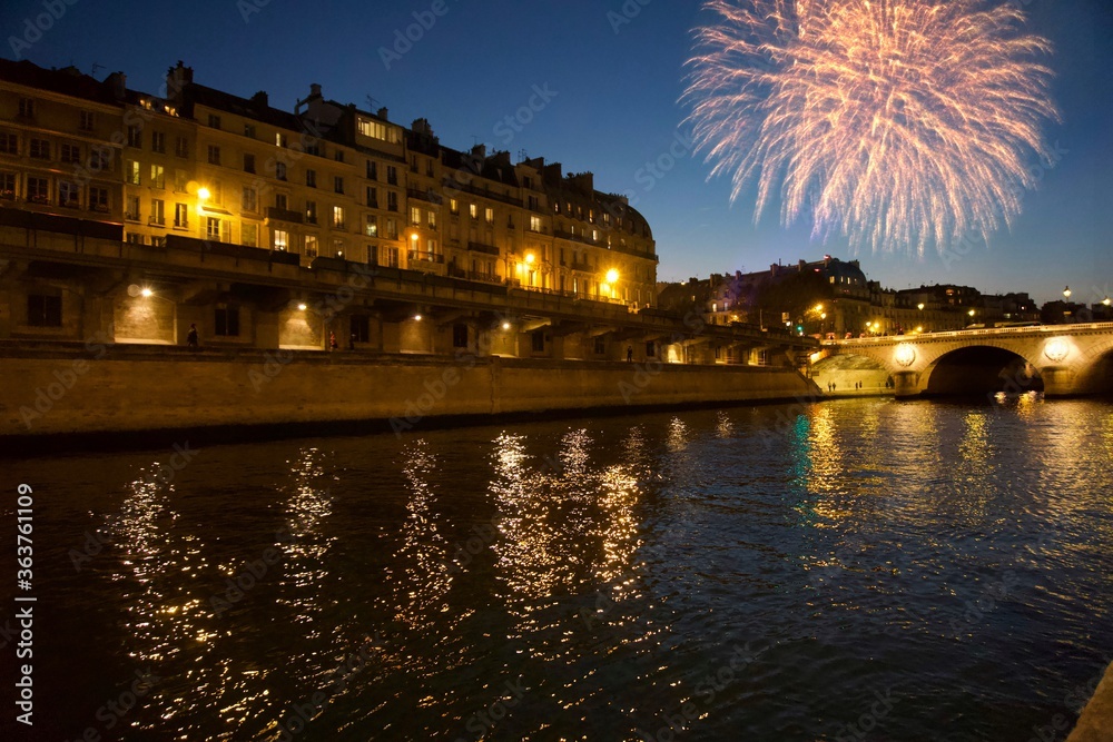 Fireworks by the river in Paris