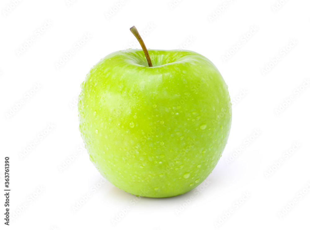 Green apple ( Granny smith ) with water drops isolated on white background with clipping path.