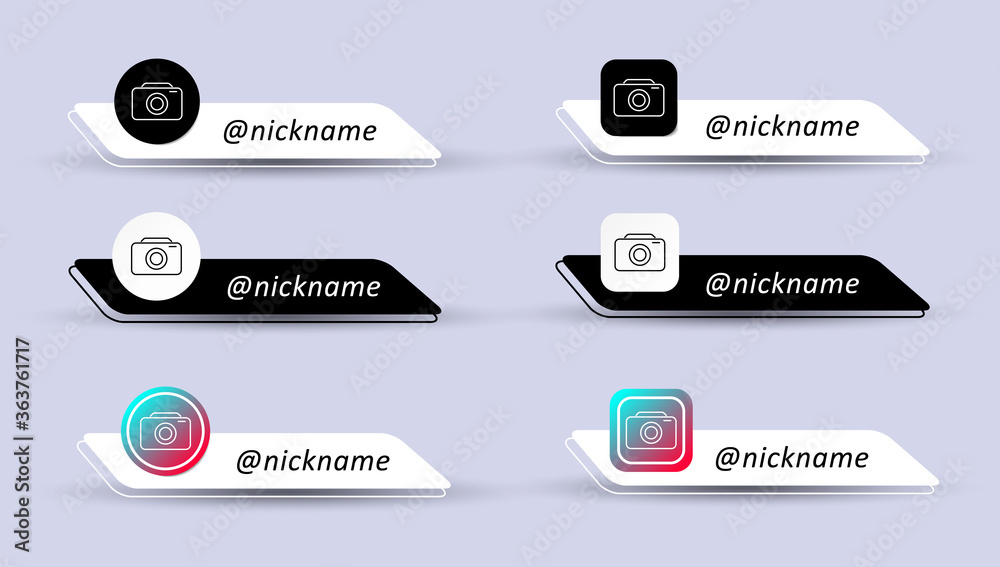 Set of username isolated on white and black background. Social media logo. Vector illustration in flat style. Set of username isolated on white and black background. Social media logo. Vector illustration in flat style.