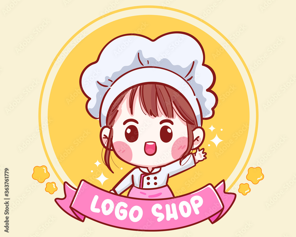 Cute Chef girl smiling cartoon art illustration logo Premium Vector Cute Chef girl smiling cartoon art illustration logo Premium Vector