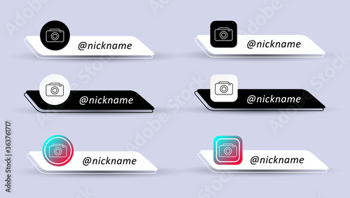 Set of username isolated on white and black background. Social media logo. Vector illustration in flat style.