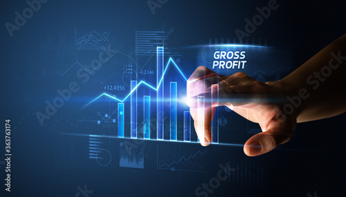 Hand touching GROSS PROFIT button, business concept