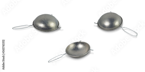 Stainless steel colander on a white background,with clipping path