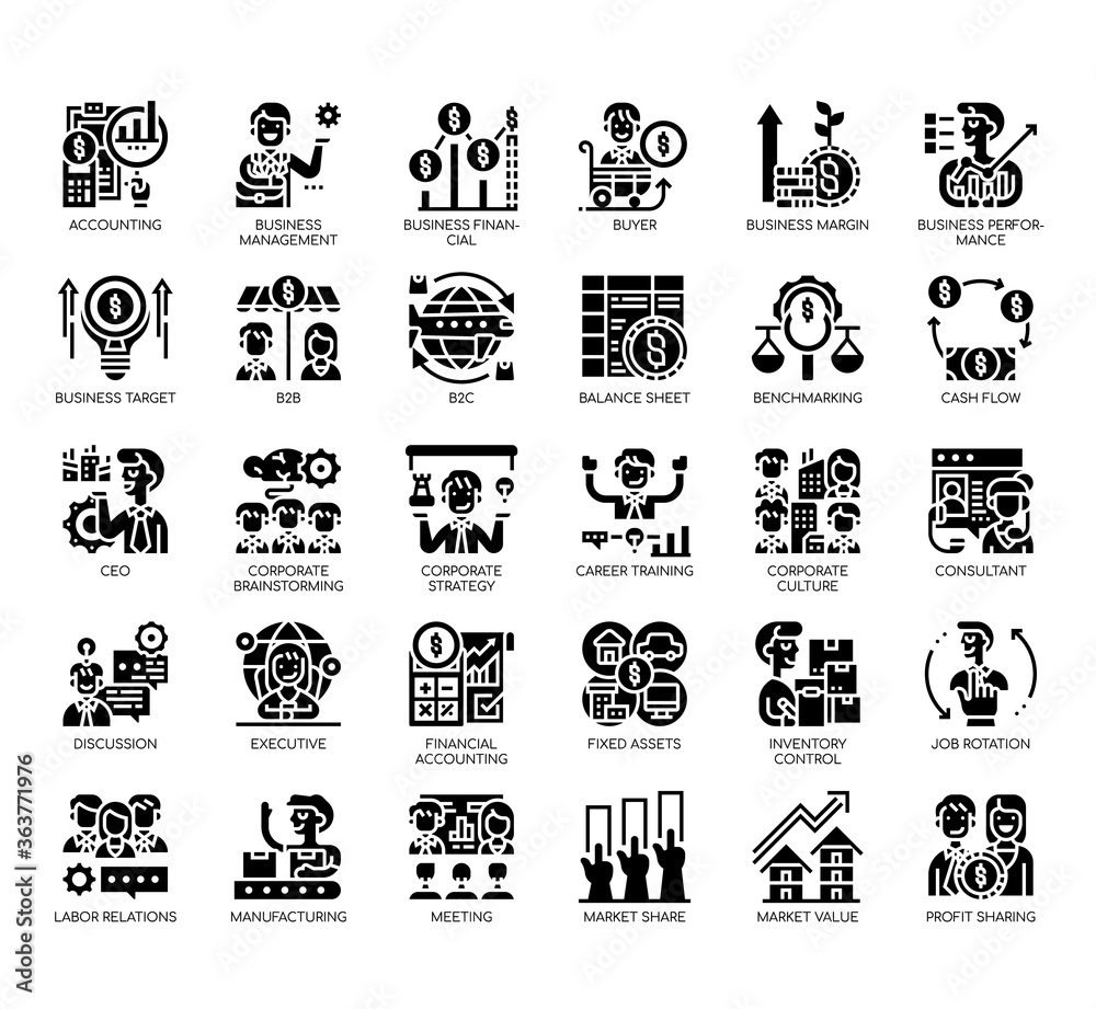 Set of business management thin line and pixel perfect icons for any web and app project. Set of business management thin line and pixel perfect icons for any web and app project.