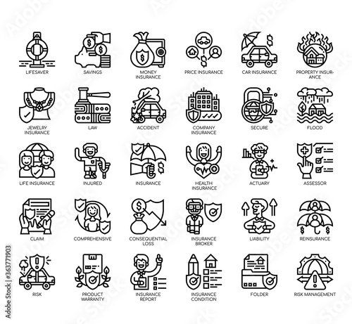 Set of insurance thin line and pixel perfect icons for any web and app project.