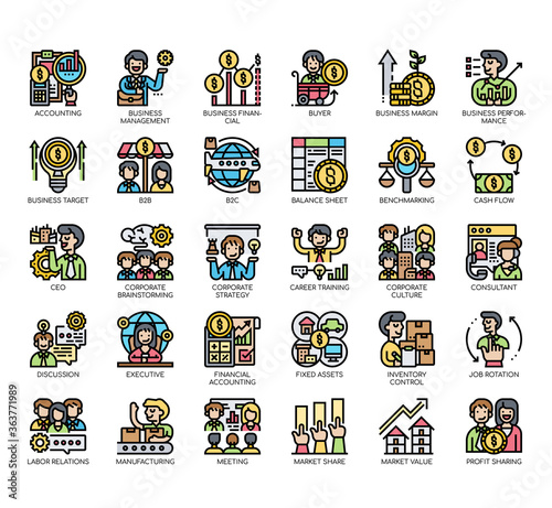 Set of business management thin line and pixel perfect icons for any web and app project.