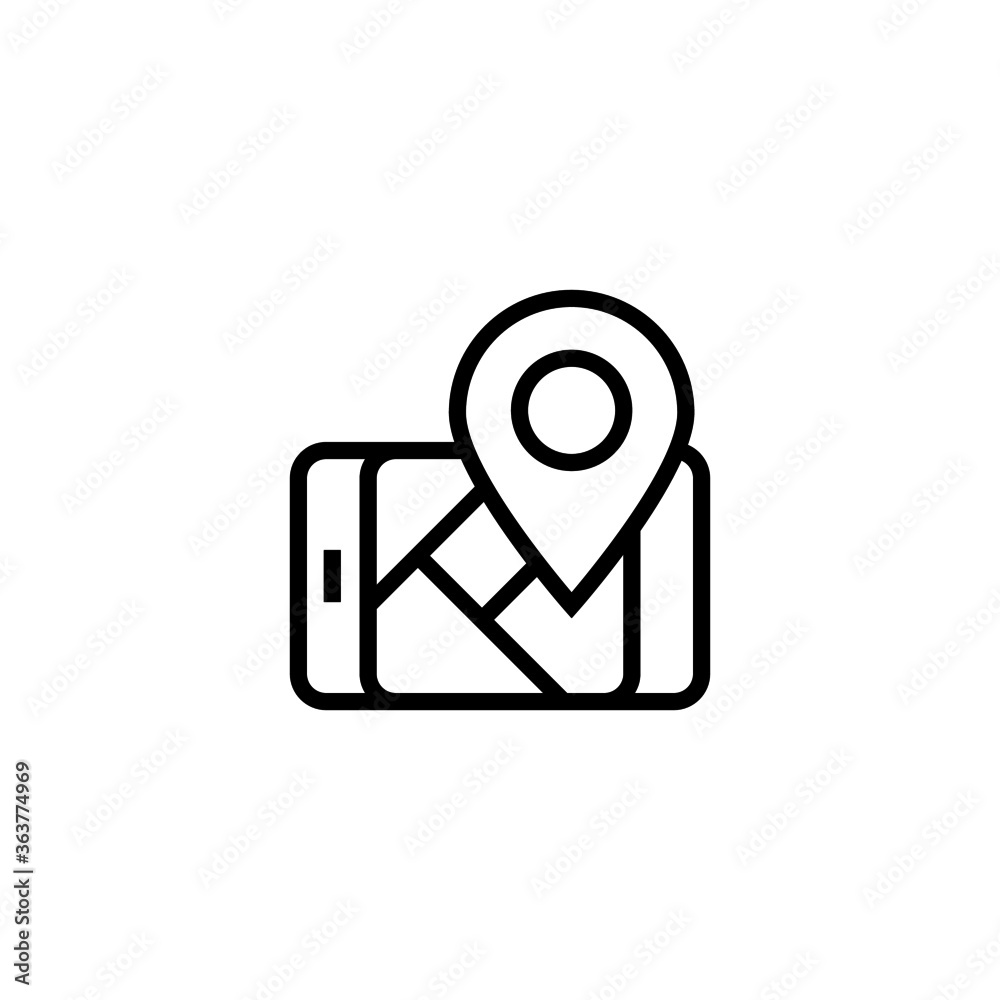 Phone GPS vector icon in black line style icon, style isolated on white background Phone GPS vector icon in black line style icon, style isolated on white background