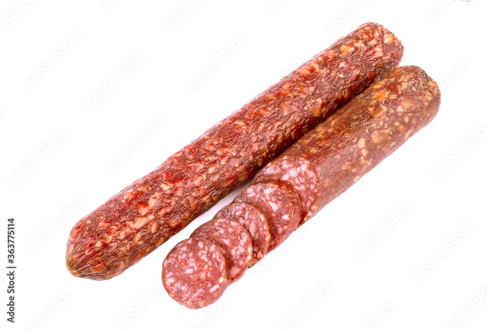 Smoked sausage salami isolated on a white background Smoked sausage salami isolated on a white background