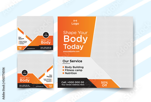 Collection of fitness square social media post, promotional banner for social media post design 