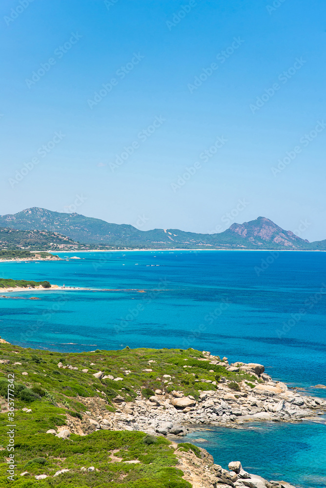 Mediterranean Sea and Coast of Italian Island Sardinia. Panoramic Landscape. Summer Concept.