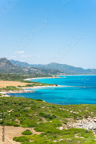 Mediterranean Sea and Coast of Italian Island Sardinia. Panoramic Landscape. Summer Concept.
