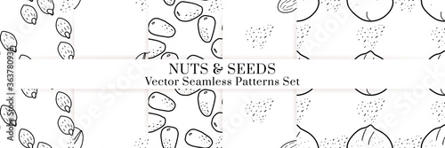 Nuts and seeds vector pattern. Outline hand drawn design