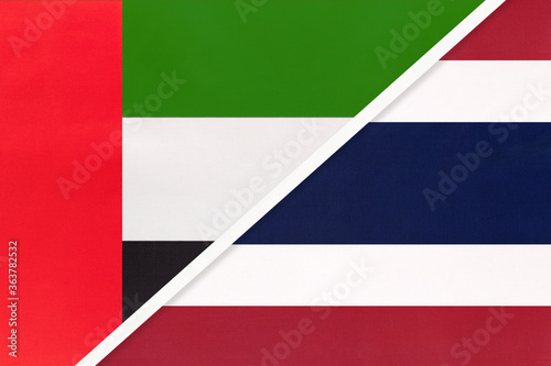 United Arab Emirates or UAE and Thailand or Siam, symbol of national flags. Championship between two countries.