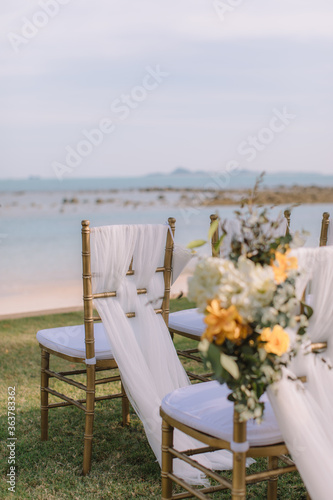 Fototapeta Naklejka Na Ścianę i Meble -  Wedding setup detail on the beach