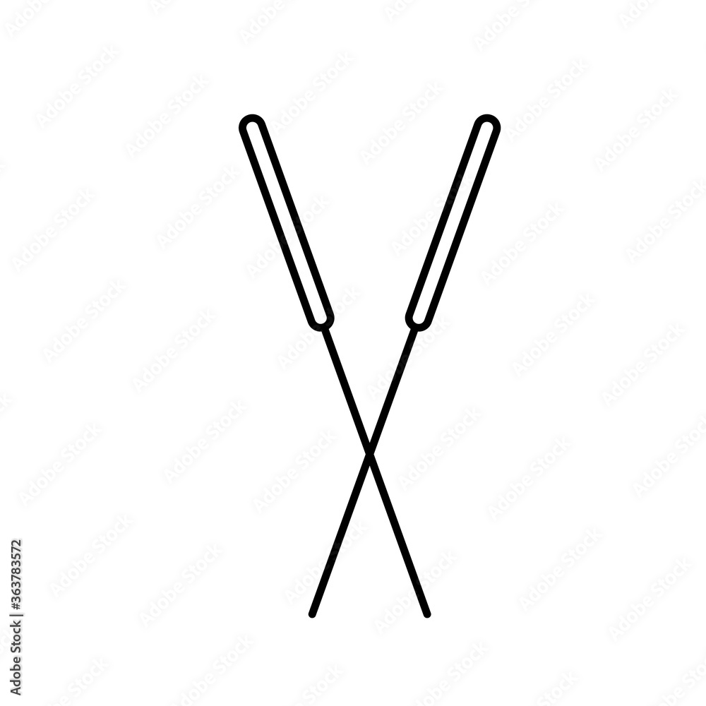 Two crossed acupuncture needles. Linear icon of chinese therapy. Black illustration of alternative medicine and reflexology. Contour isolated vector image on white background
