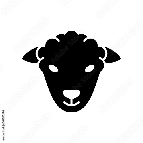 Sheep or ram head. Outline logo of livestock. Cutout silhouette icon. Black simple illustration of kind of meat, muslim animal for sacrifice. Flat isolated vector emblem on white background