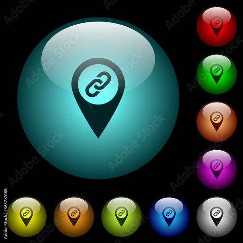 GPS map location attachment icons in color illuminated glass buttons