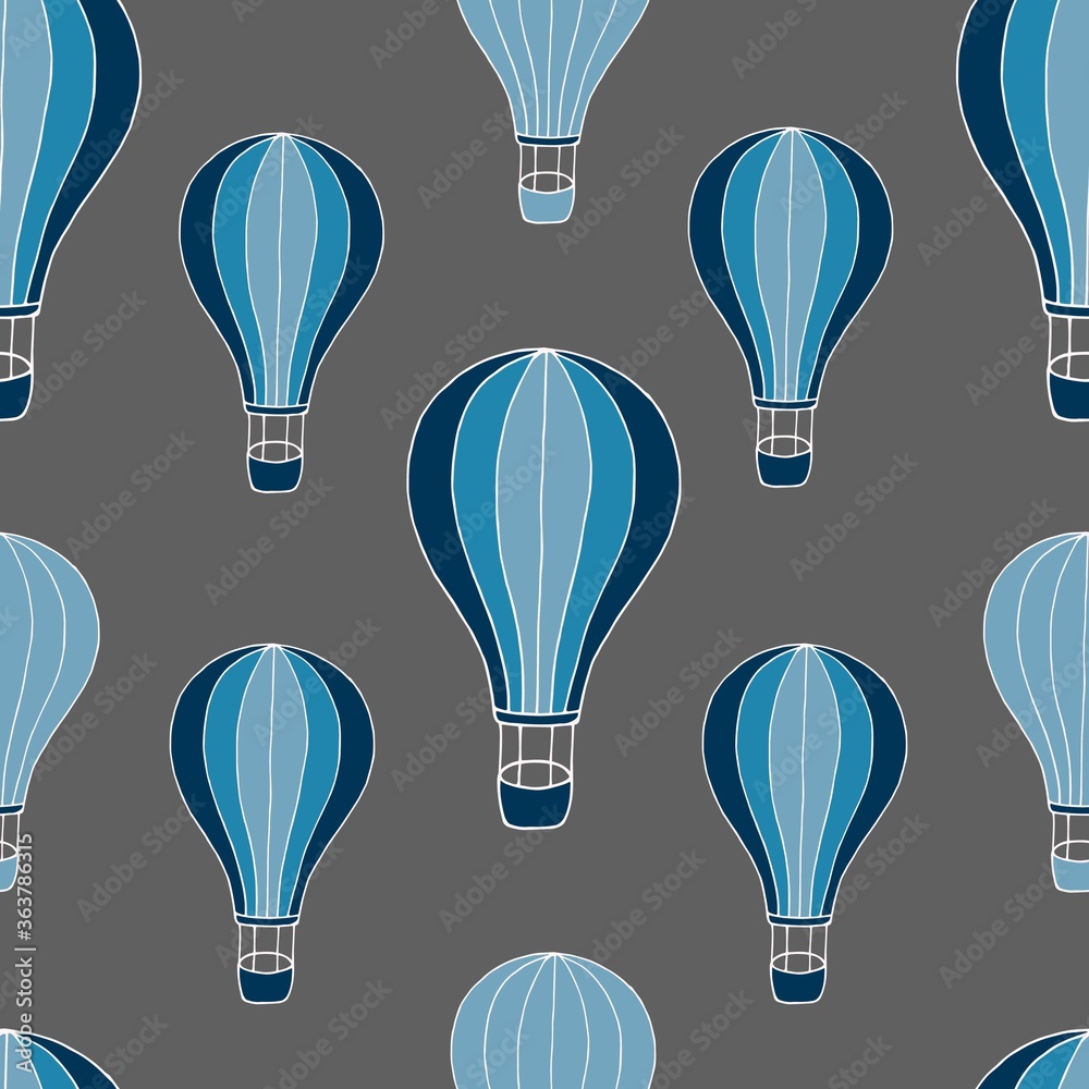 Seamless pattern with blue balloons isolated on grey background. Hand drawn design. Vector eps 10 Seamless pattern with blue balloons isolated on grey background. Hand drawn design. Vector eps 10