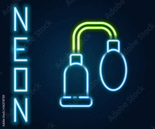 Glowing neon line Penis pump icon isolated on black background. Penis enlarger. Sex toy for men. Vacuum pump with a blower to increase the penis. Colorful outline concept. Vector Illustration.