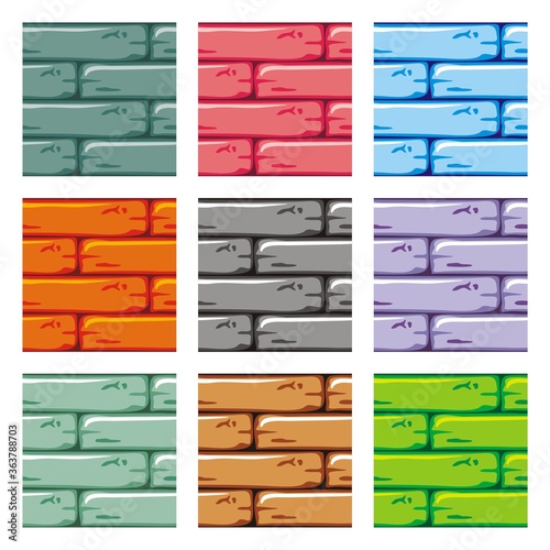seamless patterns set, vector brick background textures collection for creating game