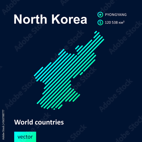 Vector abstract map of North Korea with mint striped texture and dark blue background